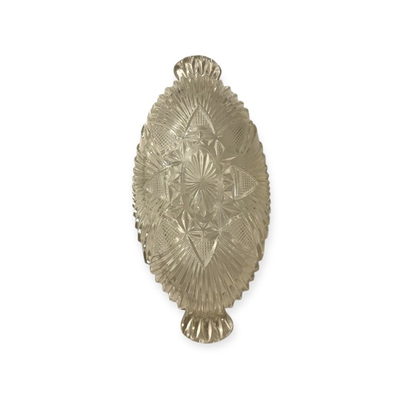 Vintage Hazel Atlas Clear Glass Dish Bowl Handles Fan Triangle Design Trinket - Picture 4 of 4